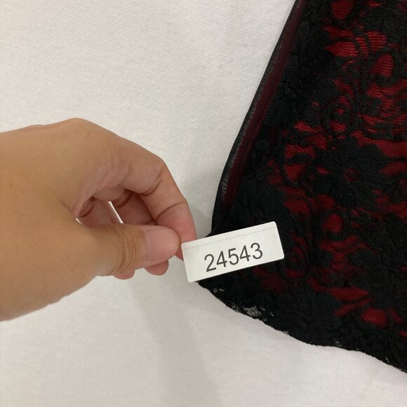 Carole Little size XL Black Red Mesh Lace Asian Print Whimsigoth Y2K Stretch Top - Picture 11 of 11